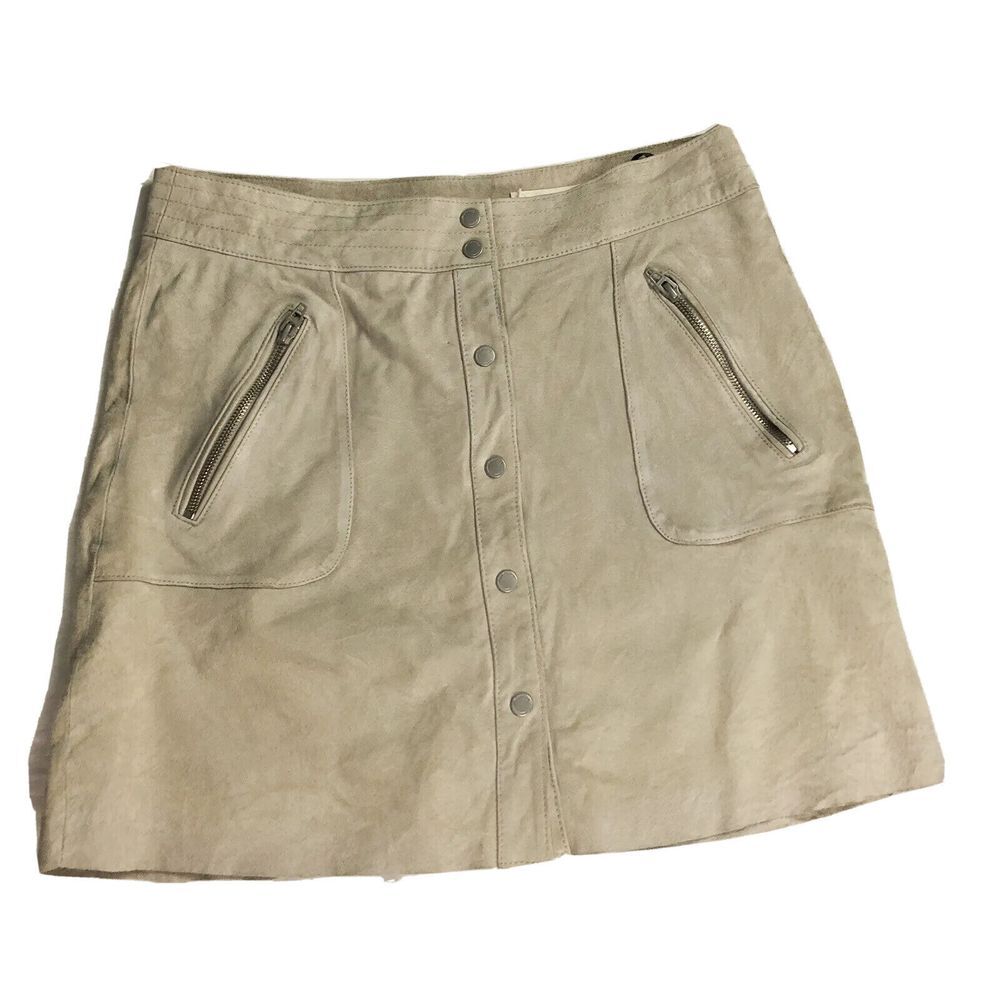 Blank NYC Women's Snap Front Beige Leather Suede‎ Mini Skirt Size 29